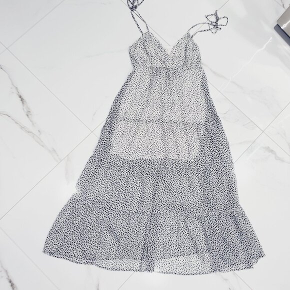 Abercrombie & Fitch Black/White Spotted Chiffon Pleated Maxi Dress - Picture 12 of 12